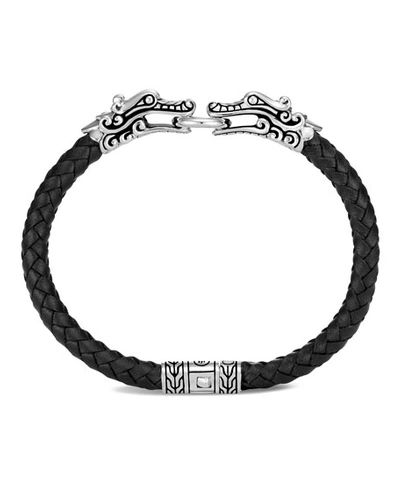 Shop John Hardy Legends Naga Double-dragon Leather Bracelet In Silver