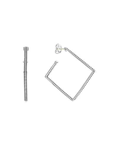 Shop Lagos Signature Caviar Square Hoop Earrings, 40mm In Silver