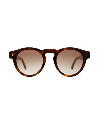 Shop Illesteva Round Acetate Sunglasses In Havana/gold