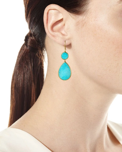 Shop Ippolita Double Drop Earrings In 18k Gold In Turquoise