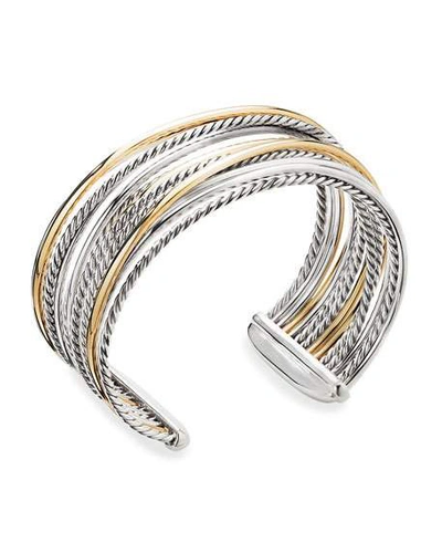 Shop David Yurman Dy Crossover Cuff Bracelet W/ 18k Gold In Two Tone