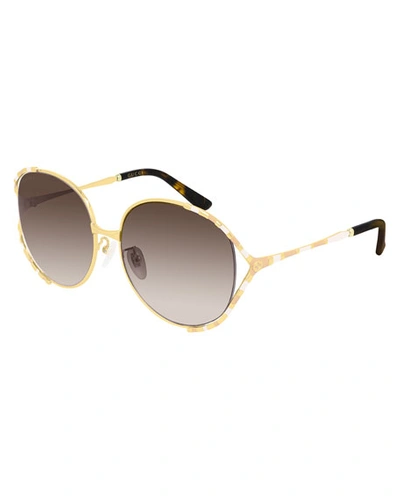 Shop Gucci Round Metal Sunglasses In Brown