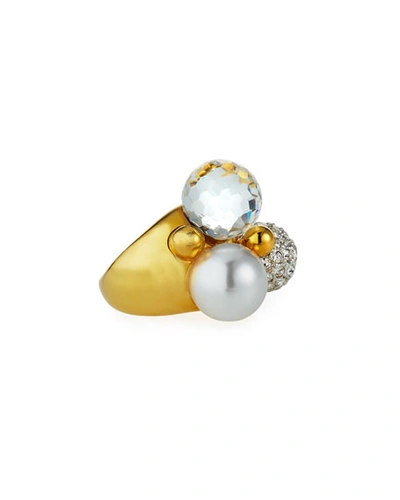 Shop Kenneth Jay Lane Mixed-trio Ring, Adjustable In Gold