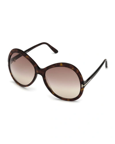 Shop Tom Ford Rose Gradient Acetate Round Sunglasses In Dark Havana