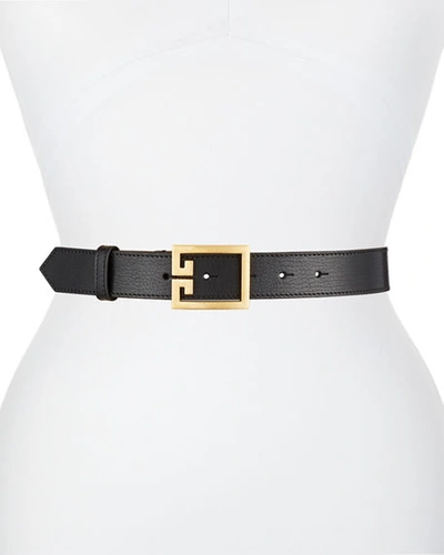 Shop Givenchy Goat Leather Belt W/ Double-g Logo Buckle In Black