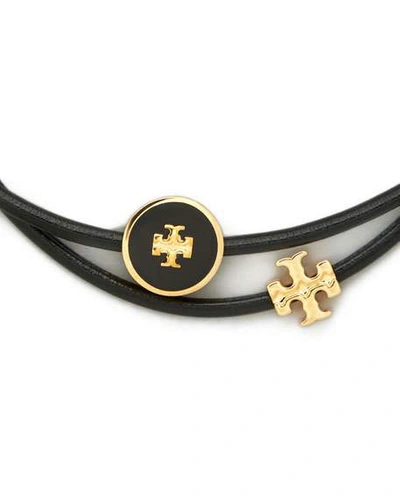Shop Tory Burch Enamel Logo-slider Bracelet In Black/gold