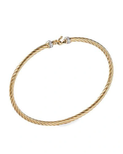 Shop David Yurman Cable Buckle Bracelet With Diamonds And 18k Gold, 2.6mm