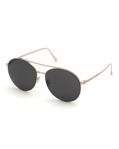 Shop Tom Ford Round Metal Mirrored Sunglasses In Rose Gold/smoke