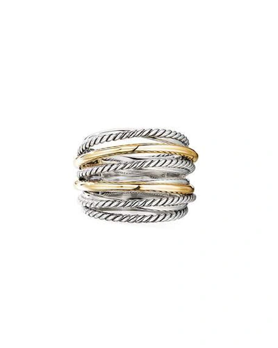 Shop David Yurman Dy Crossover Wide Ring With 18k Gold In Yellow/silver