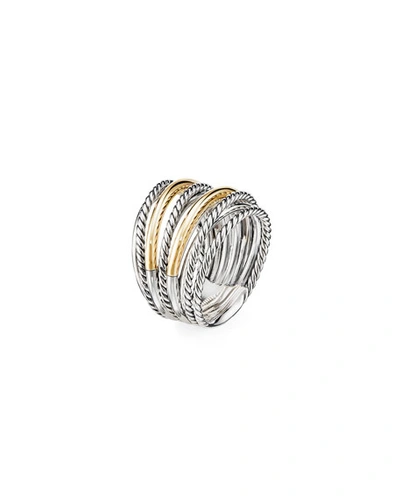 Shop David Yurman Dy Crossover Wide Ring With 18k Gold In Yellow/silver