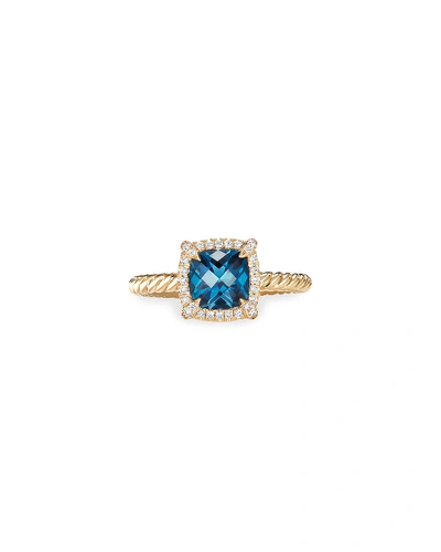 Shop David Yurman Petite Chatelaine Pave Bezel Ring In 18k Gold With Blue Topaz