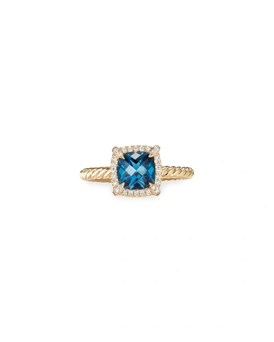 Shop David Yurman Petite Chatelaine Pave Bezel Ring In 18k Gold With Blue Topaz