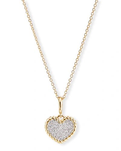 Shop David Yurman Cable Collectibles Pave Plate Heart Charm Necklace In 18k Yellow Gold