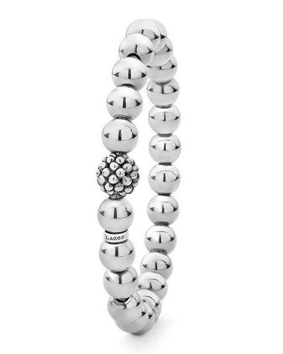 Shop Lagos Signature Caviar Bead Stretch Bracelet In Sterling Silver