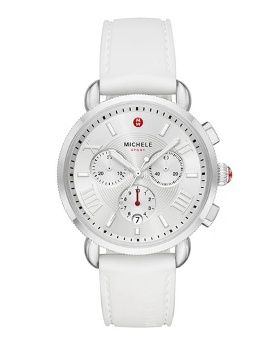 Shop Michele Sporty Sail Stainless Watch In White/silver