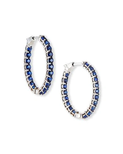 Shop Nm Diamond Collection 18k White Gold Medium Blue Sapphire Hoop Earrings