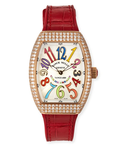 Shop Franck Muller Vanguard 32mm 18k Rose Gold Color Dreams Diamond-bezel Watch W/ Alligator Strap, Red