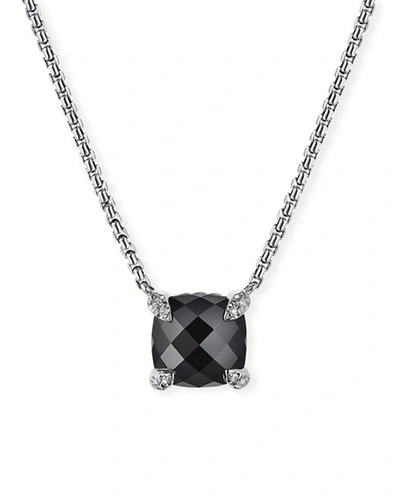 Shop David Yurman Chatelaine Cushion Pendant Necklace With Gemstone And Diamonds In Silver, 8mm, 16-18"l In Black Onyx