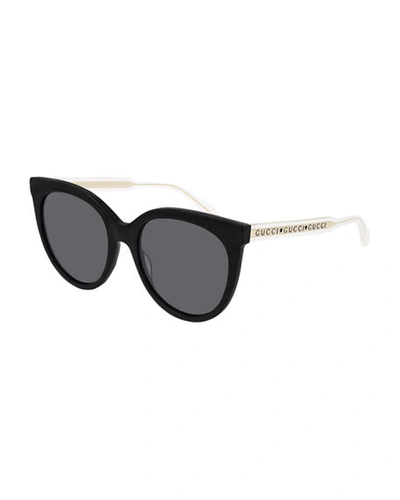 Shop Gucci Colorblock Acetate Cat Eye Sunglasses In Black