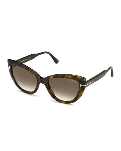 Shop Tom Ford Anya Cat-eye Monochromatic Sunglasses In Dark Havana