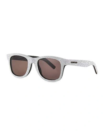 Shop Saint Laurent Glitter Acetate Square Sunglasses In Black