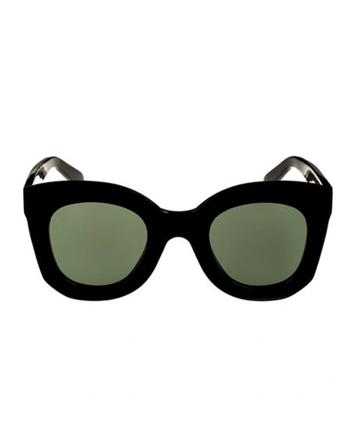 Shop Celine Chunky Round Acetate Sunglasses In Black/green