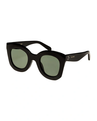 Shop Celine Chunky Round Acetate Sunglasses In Black/green