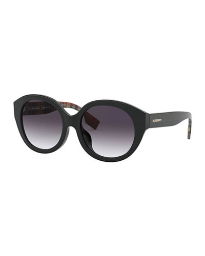 Shop Burberry Round Acetate Sunglasses In Black