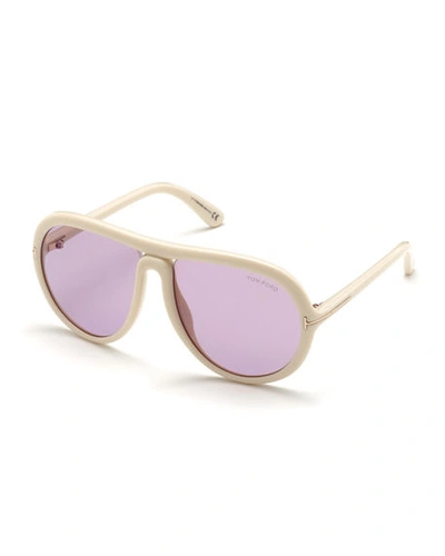 Shop Tom Ford Cybil Acetate Aviator Sunglasses In Ivory/violet
