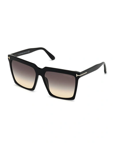 Shop Tom Ford Sabrina Square Plastic Sunglasses In Black/gray