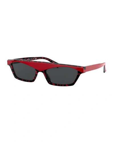 Shop Alain Mikli Slim Rectangle Acetate Sunglasses In Red