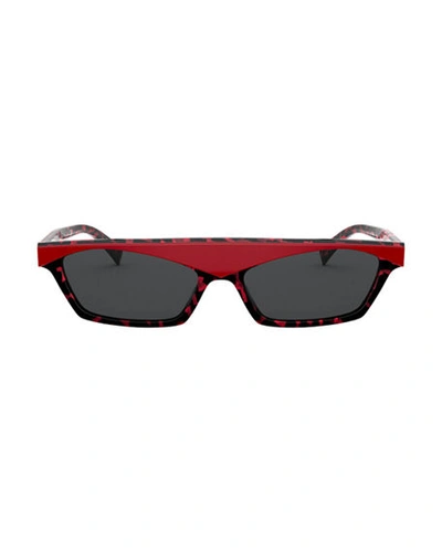 Shop Alain Mikli Slim Rectangle Acetate Sunglasses In Red