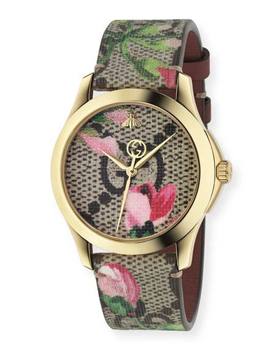 Shop Gucci 38mm G-timeless Watch W/ Gg Supreme Canvas Strap In Multi