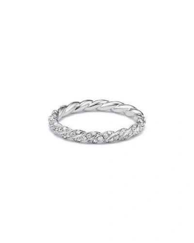 David Yurman 2.7mm Petite Paveflex Ring With Diamonds In 18k White Gold
