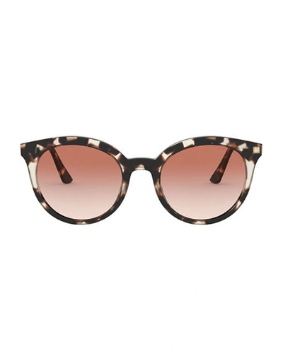 Shop Prada Round Acetate Sunglasses In Ivory Havana