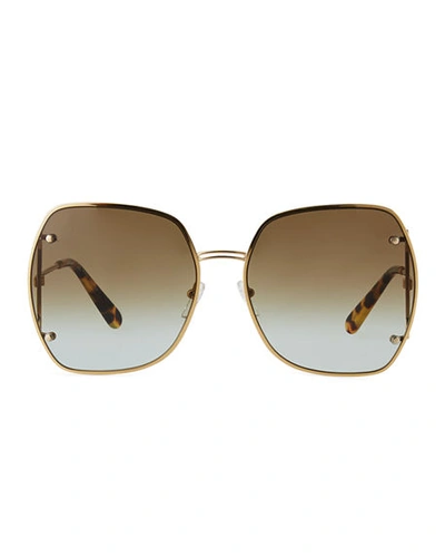 Shop Ferragamo Square Gancio Metal Sunglasses In Khaki/mint