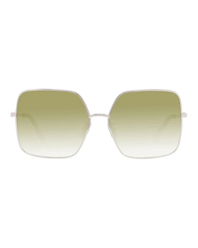 Shop Celine Square Gradient Metal Sunglasses In Silver/green
