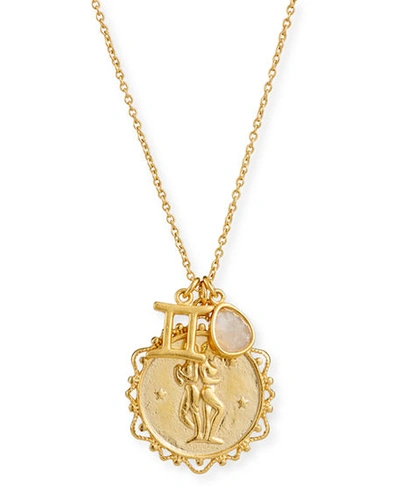 Shop Tai Zodiac Charm Necklace W/ Moonstone In Gemini