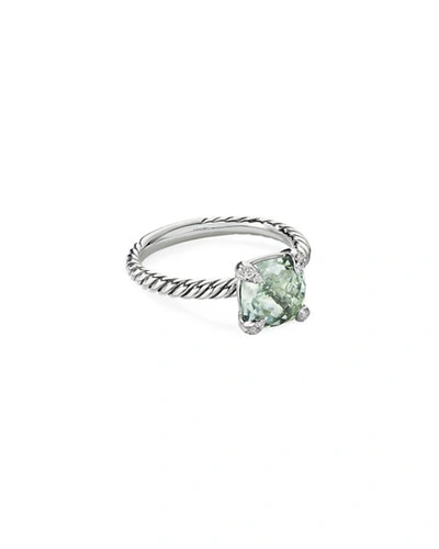 Shop David Yurman Chatelaine Cushion Ring With Gemstone And Diamonds In Silver, 8mm In Prasiolite