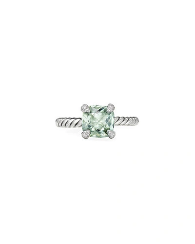 Shop David Yurman Chatelaine Cushion Ring With Gemstone And Diamonds In Silver, 8mm In Prasiolite