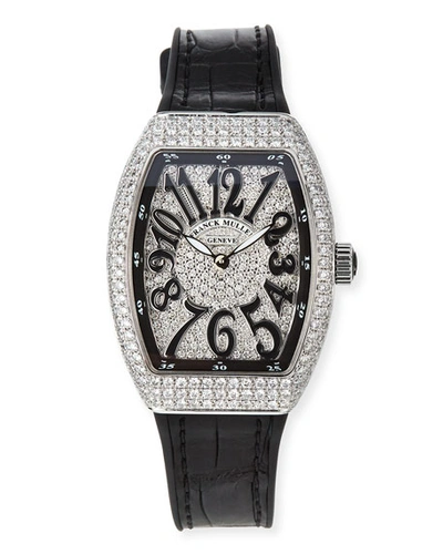 Shop Franck Muller Vanguard 32mm All-diamond Stainless Steel Watch W/ Alligator Strap, Black