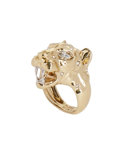 Shop Alexis Bittar Panther Head Ring In Gold