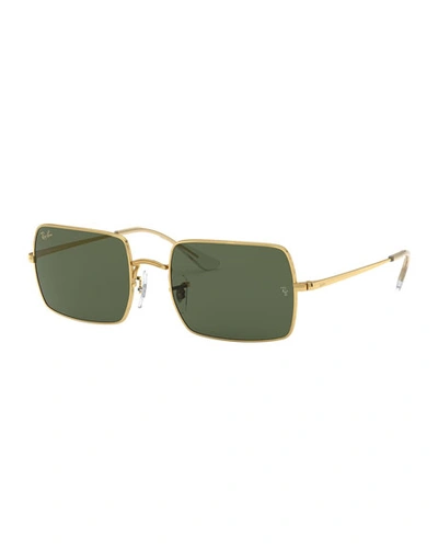 Shop Ray Ban Rectangle Metal Sunglasses In Green/gold