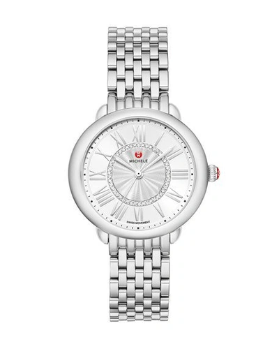Shop Michele Serein Mid Diamond Dial Watch In Silver