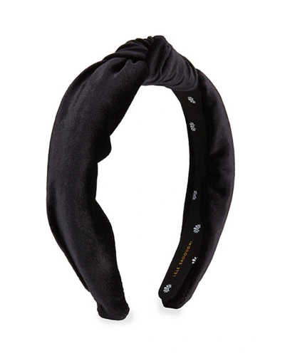 Shop Lele Sadoughi Velvet Knotted Headband In Jet