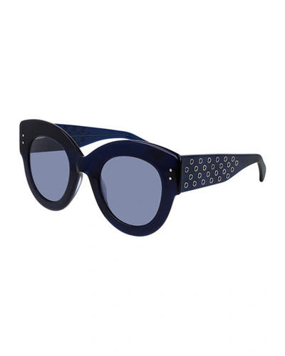 Shop Alaïa Round Studded Acetate Sunglasses In Blue