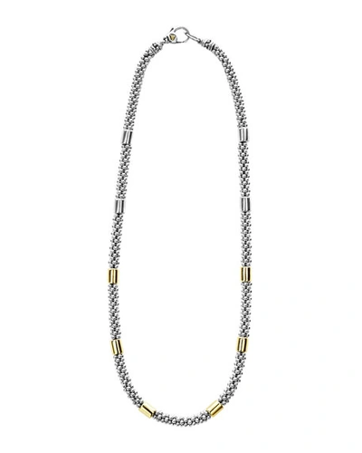Shop Lagos High Bar Caviar Necklace W/ 18k Gold In Two Tone