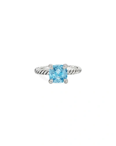 Shop David Yurman Chatelaine Cushion Ring With Gemstone And Diamonds In Silver, 8mm In Blue Topaz