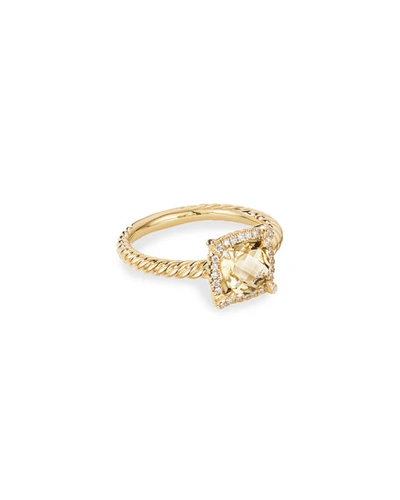 Shop David Yurman Petite Chatelaine Pave Bezel Ring In 18k Gold With Champagne Citrine
