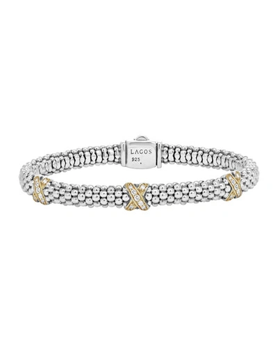 Shop Lagos Embrace Silver Diamond X Bracelet, 6mm In Gold/diamond